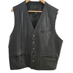 Vintage Arcadia 100% Leather Black Vest With Buttons Unisex